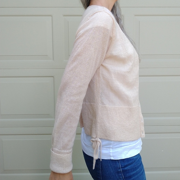 anthropologie MOTH pale peach mohair cardigan S M - Picture 7 of 9